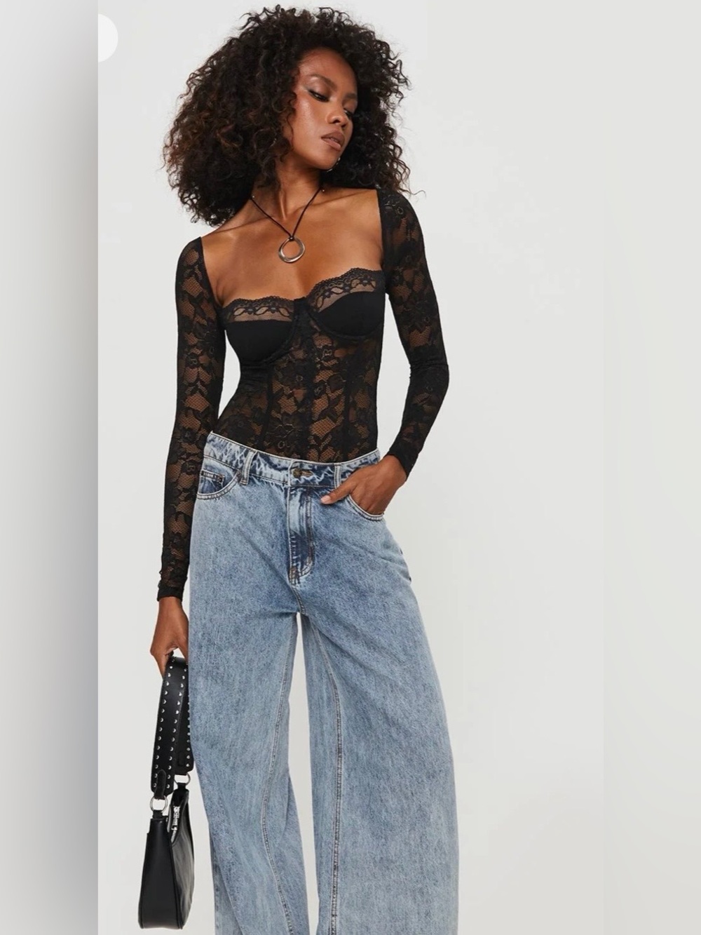 Princess Polly NWT Cadrot Long Sleeve Black Lace Bodysuit Lined Bust Size 8